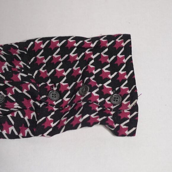 Equipment Blouse Tie Neck Collared Preppy Long Sleeve Burgundy Houndstooth , L - Picture 5 of 6